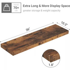 36 In. W X 10.3 In. D Rustic Brown Floating Shelves Decorative Wall Shelf Set of