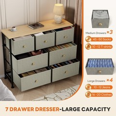 OLIXIS 7 Storage Drawers Fabric Dresser for Bedroom Livingroom with Wooden Top