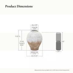 11.02 in H Rustic White & Brown Terracotta round Vase, Vintage Wide-Body, Cerami