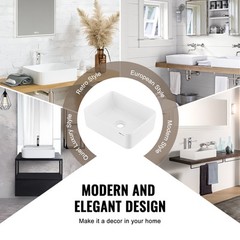 VEVOR Modern Ceramic Vessel Sink 16″ x 12″ Bathroom Vanity Bowl Countertop White