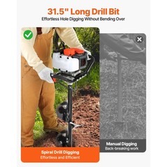 Uimoso Gas-Powered Earth Auger 52cc with 6″ & 10″ Drill Bits for Installation