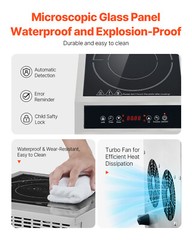 Commercial Electric Induction Cooktop 1800W Countertop Burner 9 Temp Levels
