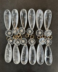 Rock Crystal Chandelier Quartz Pendants Prism Spindle Tear W/ Rosette 112mm 12pc