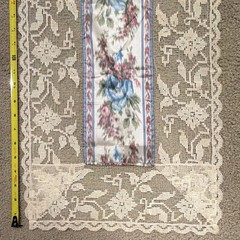 Beige Floral Lace Table Runner Rectangular, Blue Rose Center Panel 16-20 in