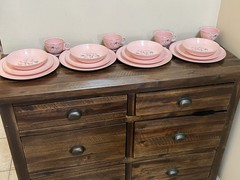 TAYLOR SMITH & TAYLOR DWARF PINE Pink 4 Pc Service Set Plates China Dishes VTG