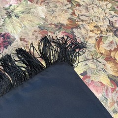 VTG Floral Damask Brocade Table Runner Black Silky Lining Fringe Custom 72×32”