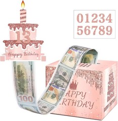 Birthday Money Pull Box for Cash with DIY Self-Adhesive Stickers for Any Age,