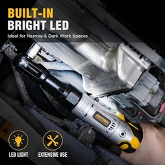 3/8″ Cordless Ratchet Wrench Set, 60FT-LBS(80N.m) Electric Ratchet, 12V Extended