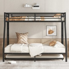Twin Over Twin Bunk Bed with Twin Trundle Triple Bunk Beds for Kids Teens Adults