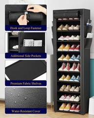 Spacious 10-Tier Metal Shoe Organizer with Dust Cover – Perfect for Any Room