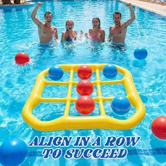 Inflatable Pool Tic-Tac-Toe Game Set with 10 Balls for Adults Kids Teens