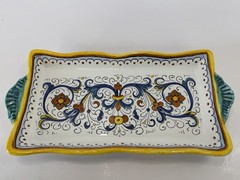 Vtg Grazia Deruta Italy Majolica Hand Handled Rectangular Serving Platter Tray