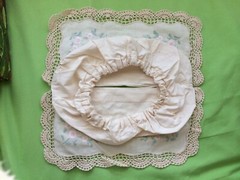 Vintage Handmade Crochet Lace Flower Emb 100%Cotton Tissue Box Cover White/Ivory