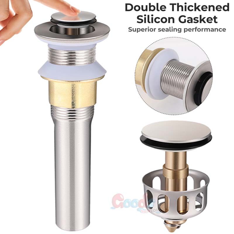 New Bathroom Pop Up Drain Vessel Basin Sink Stopper Brushed Nickel No Overflow