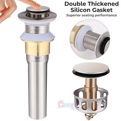 New Bathroom Pop Up Drain Vessel Basin Sink Stopper Brushed Nickel No Overflow