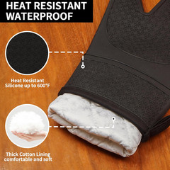 500°F Heat Resistant Silicone Oven Mitts Cotton Lining Non-Slip Kitchen Gloves
