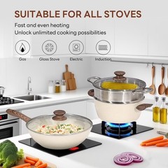 Gianna 17 Pcs Non-Stick Pots and Pans, Non-toxic Kitchen Cooking Set with Stay-C