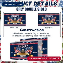 3 Ply 250 Years America Flag – Double Sided Patriotic Eagle 3 x 5 ft Anniversary