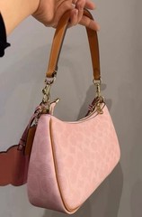 NWT Gold Powder Pink Teri Shoulder Bag Signature with Charms CEA20