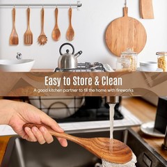 5-Piece Teak Wooden Kitchen Utensil Set Natural Non-Stick Cooking Spoon Spatulas