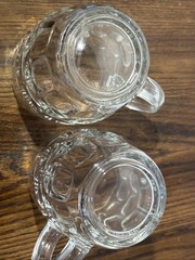 ARCOROC FRANCE Vtg Clear Glass Thumbprint Beer Barrel Heavy Mug Stein Dimple (2)