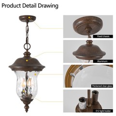 19″ Outdoor Pendant Light Waterproof Vintage Porch Hanging Lantern Patio Fixture