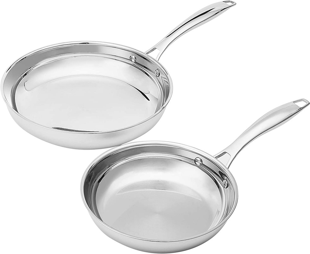 Stainless Steel Induction Frying Pan Set, 8″ & 10″ – Oven Safe, Riveted Handle