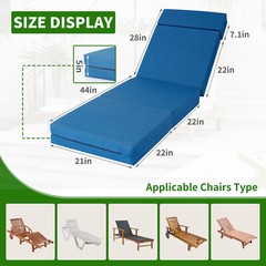 NAIZEA Chaise Lounge Cushions Outdoor Set of 2 Waterproof with Removable Cover