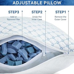 Set of 2 Queen Size Cooling Bed Pillows for Sleeping Shredded Memory Foam Pillow