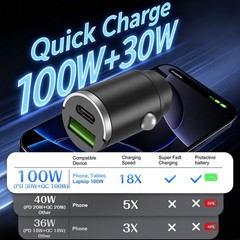 100W Fast Car Charger Adapter, Dual USB C PD & QC3.0 Port for All Vehicles