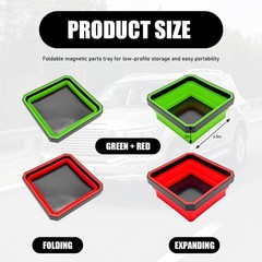 FSTURIOS 2PCS Collapsible Magnetic Parts Tray, 4.5″ Square 2PCS, Green+Red