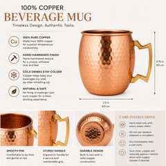 100% Handmade 16oz Solid Copper Mule Mug – Barrel Shaped Mug with Brass Handle