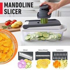 Mueller 10~in~1 Vegetable Chopper & Mandoline Slicer, 8~Blade, with Container