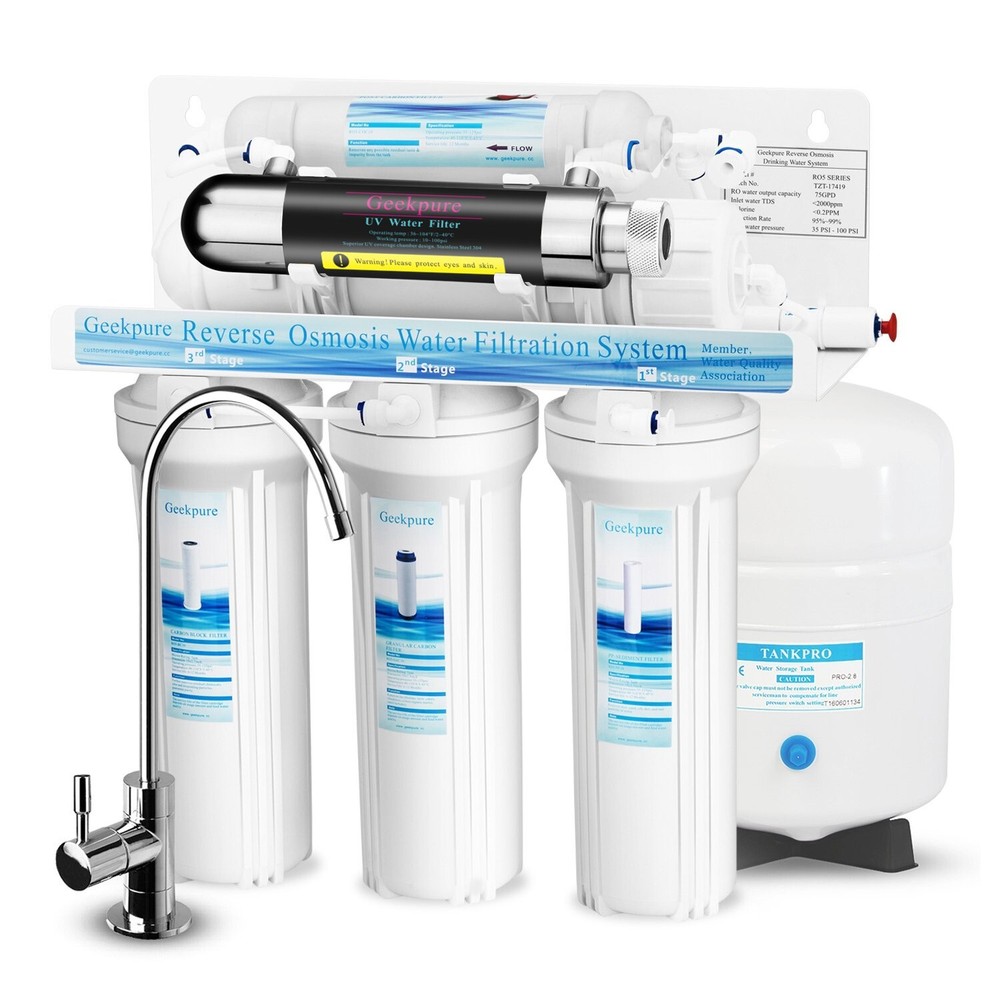 6 Stage Standard UnderSink Reverse Osmosis System With UV Water Filter 75GPD