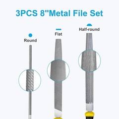 3Pcs Metal File Set, 8-Inch Professional High Carbon Steel Metal File, Includes