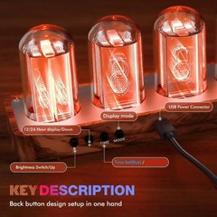 Retro Nixie Tube Clock with Wi-Fi Sync, Alarm & Timer – Wood Grain Design