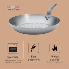 MINERAL B Carbon Steel Grill Pan – 10.25” Diameter – Ideal for Grilling & Bro…