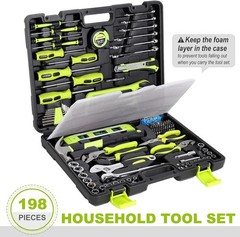 FASTPRO 198-Piece Household Tool Set,Home Repairing Tool Set with Toolbox, Green