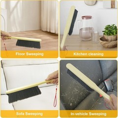 2 Piece Wooden Hand Broom and Dust Brush Set Soft Bristles Cleaning Brush for