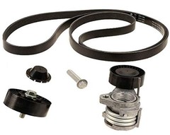 Drive Belt Kit with Tensioner + Idler Pulley Compatible with BMW N52 Engines