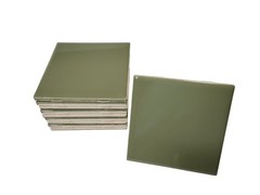 Avocado Green Ceramic Tile Shower Backsplash 4.25 in Subway Mid Century Modern