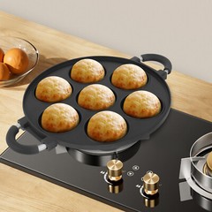 15.35*11.02*2.17″ Black Round Aluminum 7 Holes Takoyaki Pan Maker Hand Wash Only