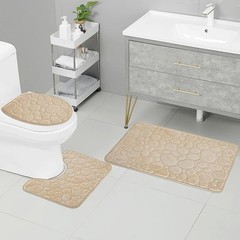 3PC Non Slip Memory Foam Bathroom Rug Set Pebble Stone Bath Mats US