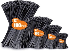 Zip Ties Assorted Sizes 4″+6″+8″+12″ 400 Pack Black