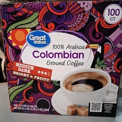 Great Value 100% Colombian Medium Dark Roast Ground Coffee Pods, 33.1 oz, 100 Ct