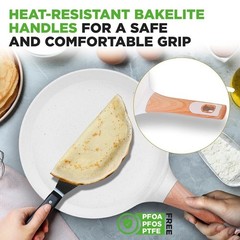 NutriChef 11” Non-Stick Crepe Pan w/ Spreader, Bakelite Handle-White CreamMarble