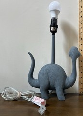 Brontosaurus Dinosaur Lamp with 10″ Diam White Shade Gray Resin Nursery Decor