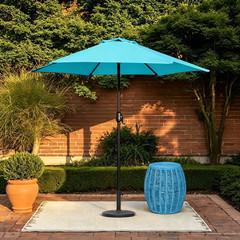 7.5 Ft Outdoor Market Patio Umbrella with Crank, 6 Ribs, Cyan