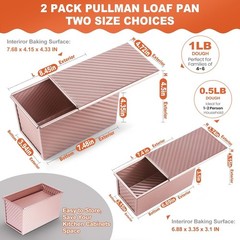 2 Pack Pullman Loaf Pan with Lid, 1 lb/0.5 lb Dough Capacity, Premium Non-Stick