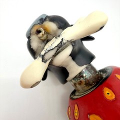 Vtg Allen Designs Bandana Dog Soap Dispenser Bone Red Scarf Resin 6.75in